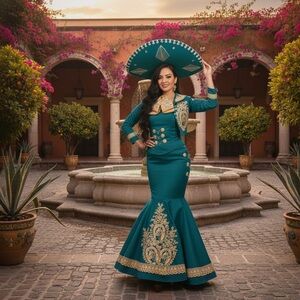 Elegant Teal Embroidered Skirt